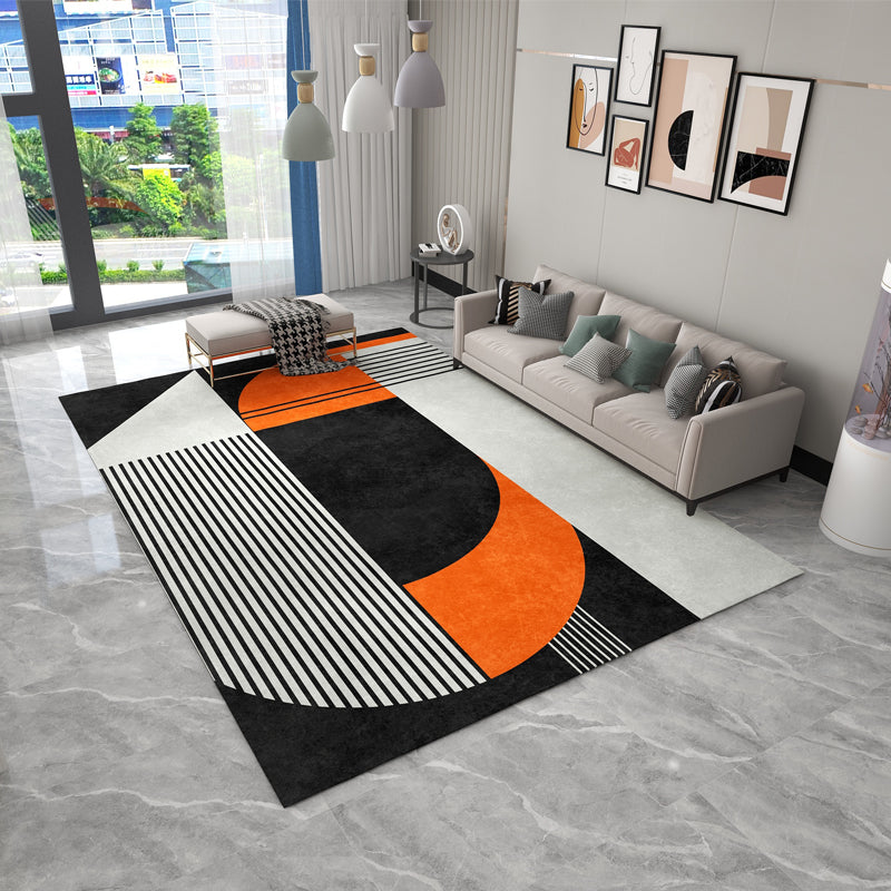 Orange Modern Area Carpet Geometric Pattern Polyester Area Rug Stain Resistant Rug for Home Decor