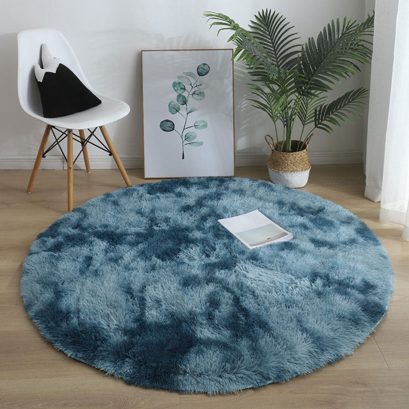 Contemporary Round Rug Tie Dye Printed Carpet Polyester Stain Resistant Shag Rug for Living Room