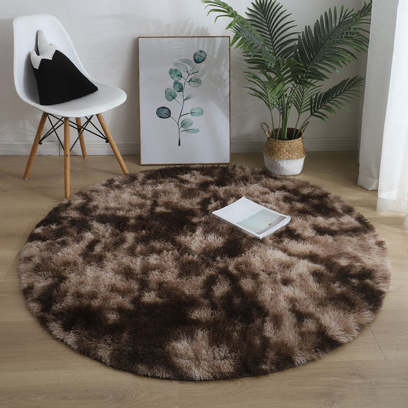 Contemporary Round Rug Tie Dye Printed Carpet Polyester Stain Resistant Shag Rug for Living Room