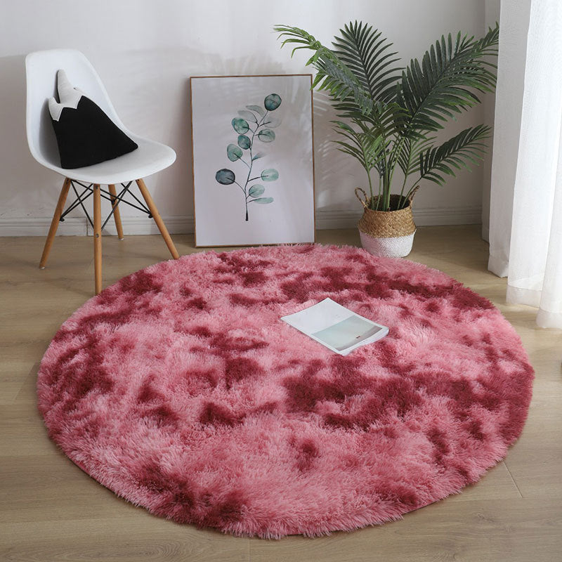 Contemporary Round Rug Tie Dye Printed Carpet Polyester Stain Resistant Shag Rug for Living Room