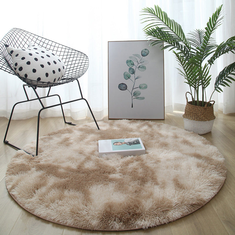 Round Solid Carpet Polyester Modern Indoor Rug Non-Slip Backing Shag Area Carpet for Living Room
