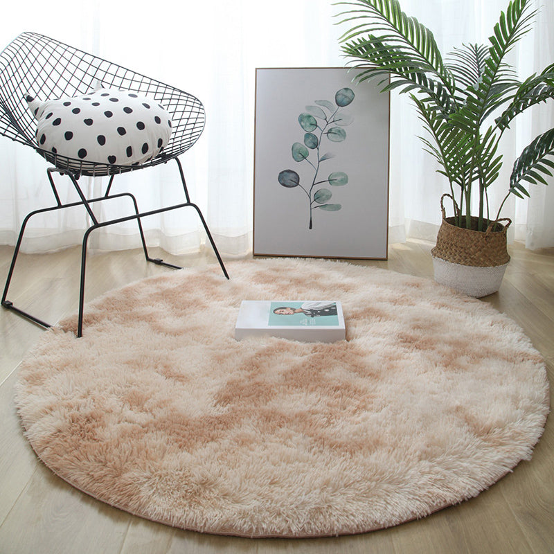 Round Solid Carpet Polyester Modern Indoor Rug Non-Slip Backing Shag Area Carpet for Living Room