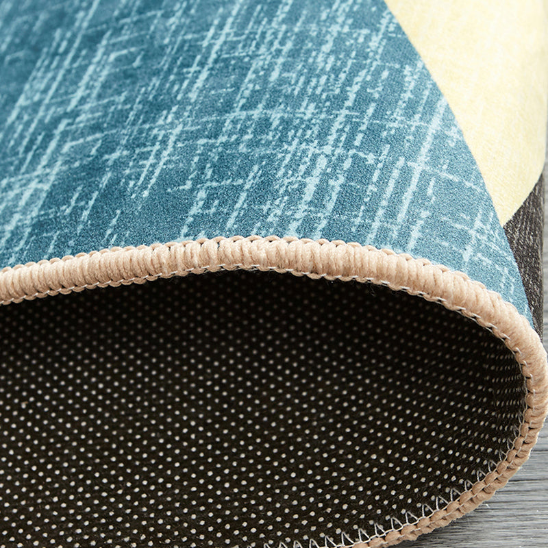 Modern Living Room Area Rug Blue Geometric Print Area Carpet Non-Slip Backing Rug