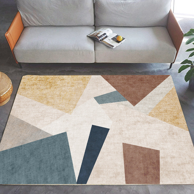 Orange Living Room Area Carpet Geometric Pattern Modern Area Rug Polyester Stain Resistant Rug