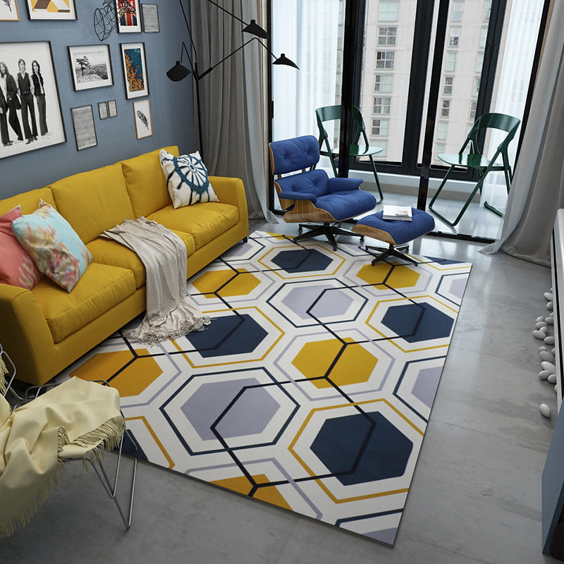 Dark Navy Modern Rug Polyester Line Indoor Rug Washable Rug for Living Room