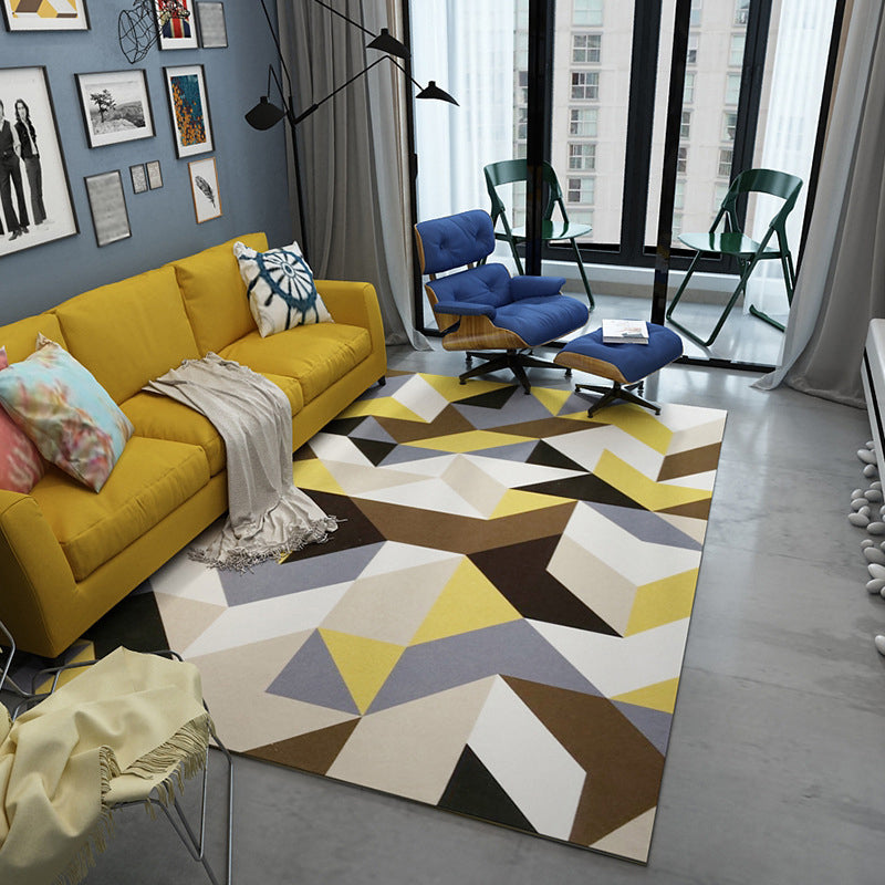 Dark Navy Modern Rug Polyester Line Indoor Rug Washable Rug for Living Room