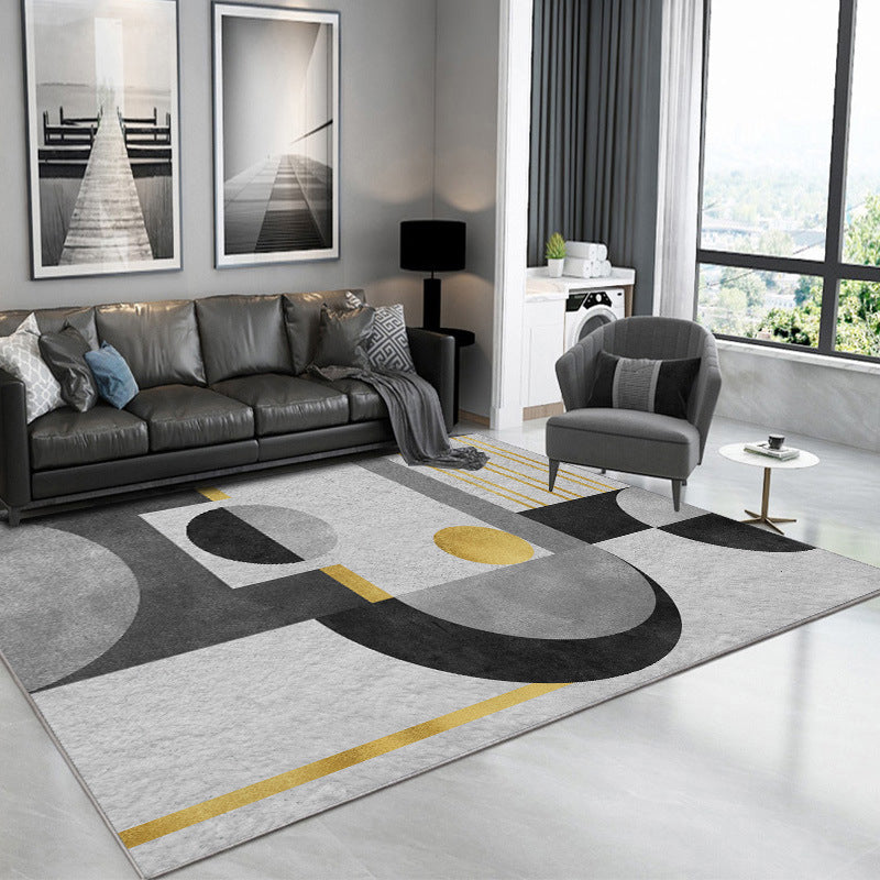 Gold Semicircle Rug Polyester Modern Rug Non-Slip Backing Rug for Living Room