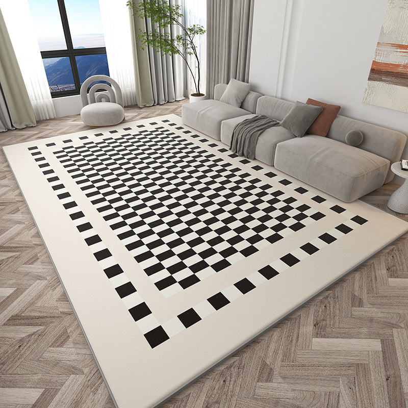 Stylish Modern Area Carpet Plaid Pattern Polyester Area Rug Non-Slip Backing Rug for Home Decor