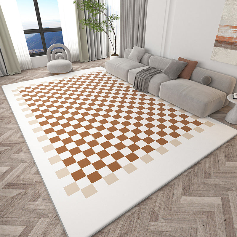 Stylish Modern Area Carpet Plaid Pattern Polyester Area Rug Non-Slip Backing Rug for Home Decor