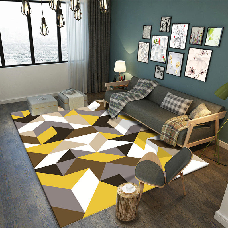 Modern Indoor Rug Geometric Patchwork Area Rug Polyester Non-Slip Carpet for Living Room