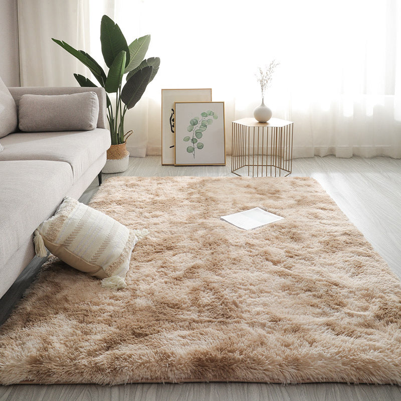 Grey Living Room Area Carpet Solid Color Polyester Area Rug Stain Resistant Rug