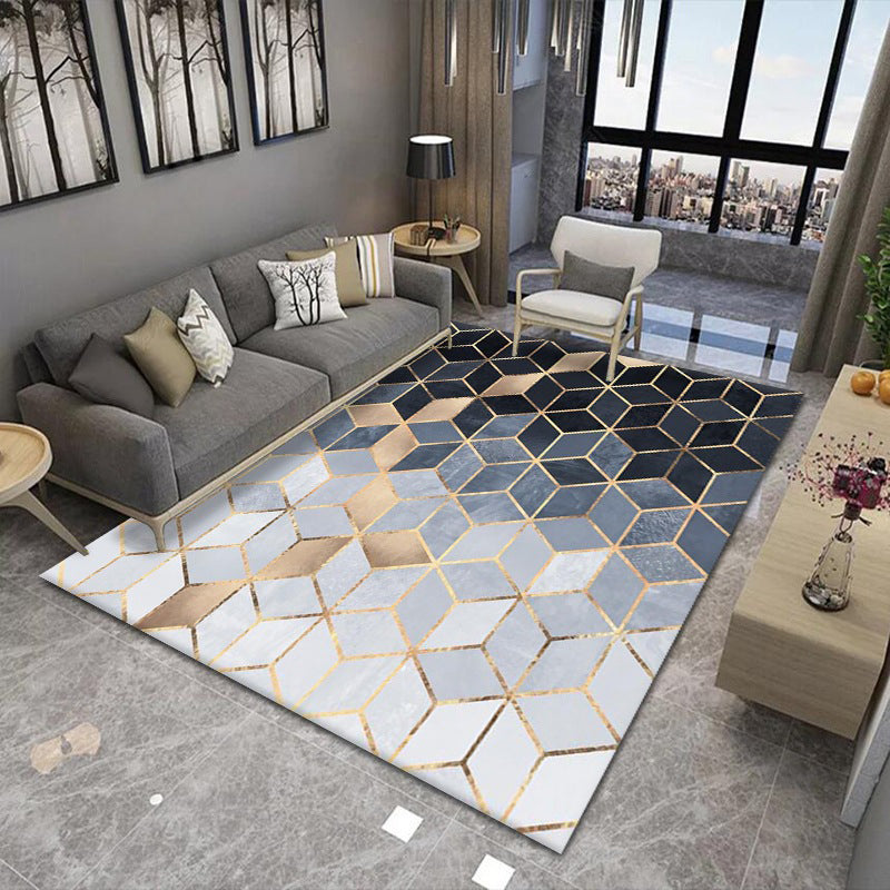 Modern Living Room Area Rug Geometric Carpet Polyester Washable Rug with Non-Slip Backing