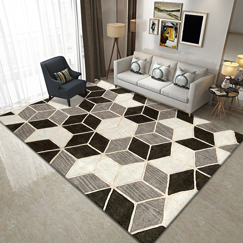 Geometric Carpet Trendy Polyester Indoor Rug Non-Slip Backing Area Rug for Living Room