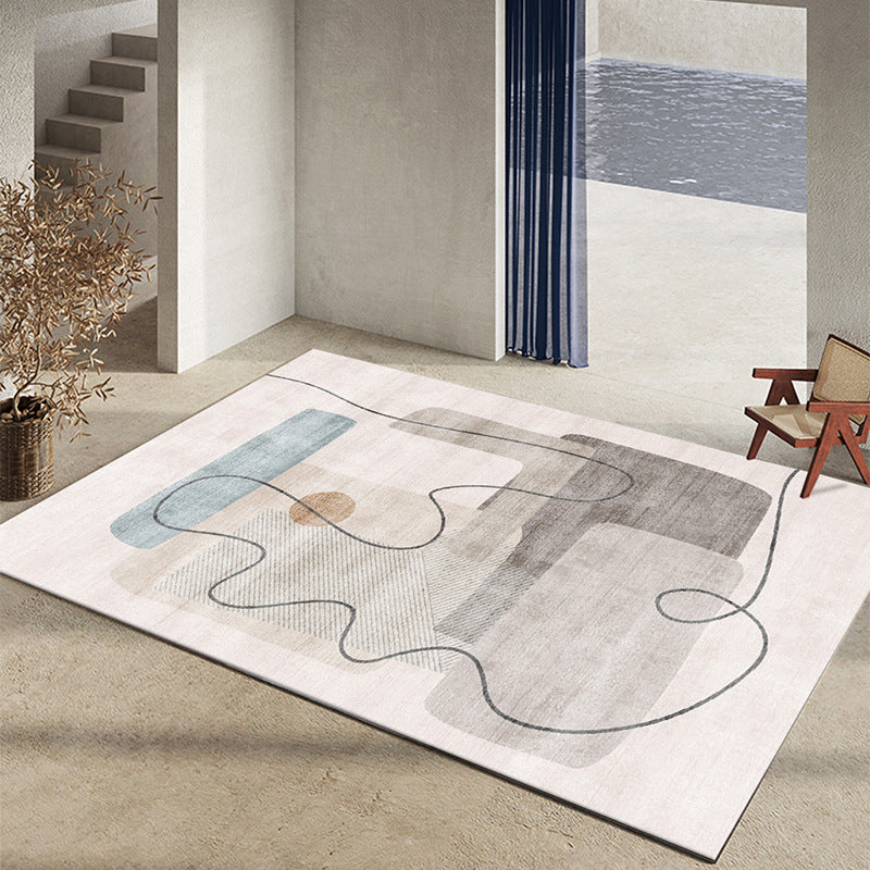 White Modern Carpet Polyester Color Block Carpet Stain Resistant Carpet for Drawing Room