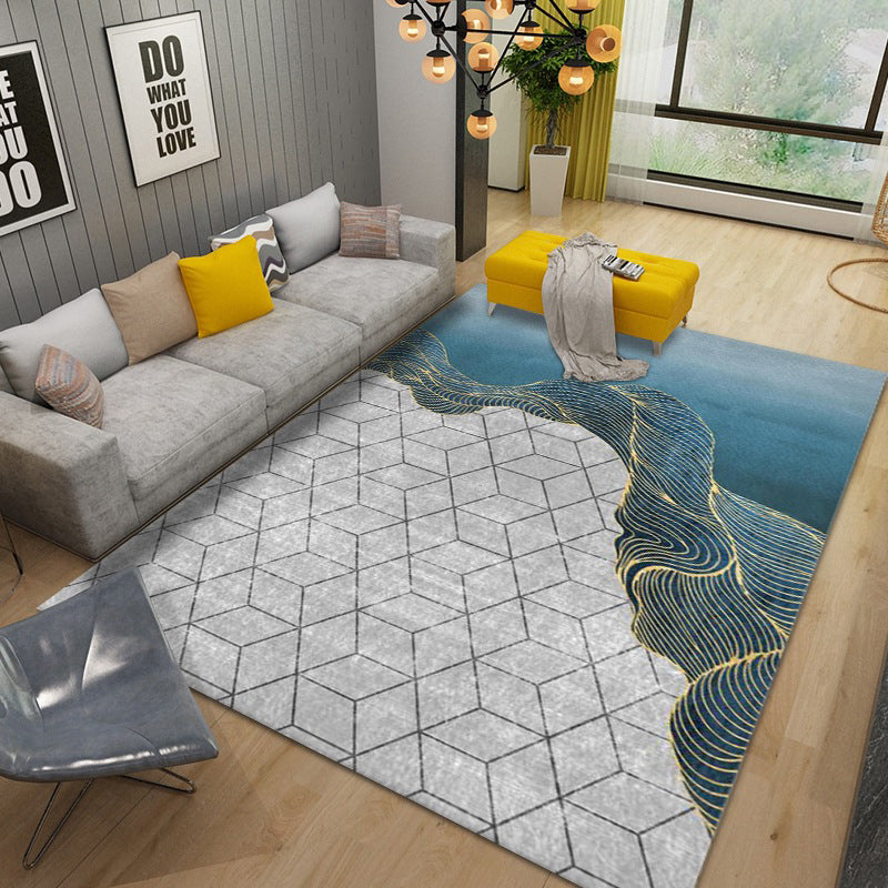 Gold Modern Rug Polyester Graphic Area Rug Non-Slip Backing Rug for Living Room