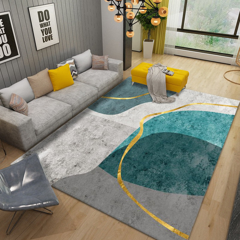 Gold Modern Rug Polyester Graphic Area Rug Non-Slip Backing Rug for Living Room
