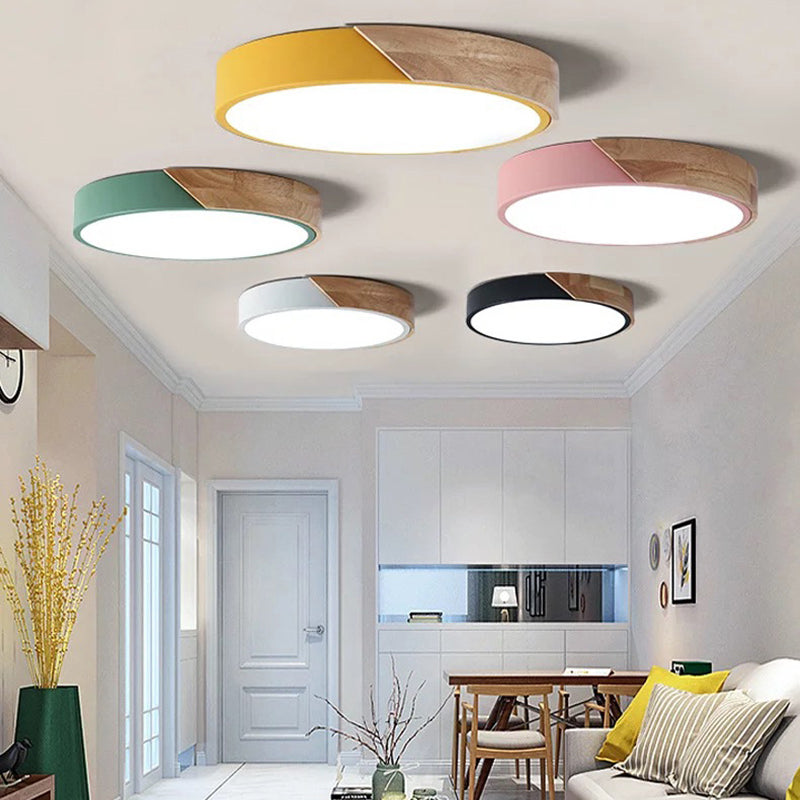 Round Shape LED Ceiling Lamp Modern Macaroon Iron 1 Light Flush Mount for Aisle Balcony