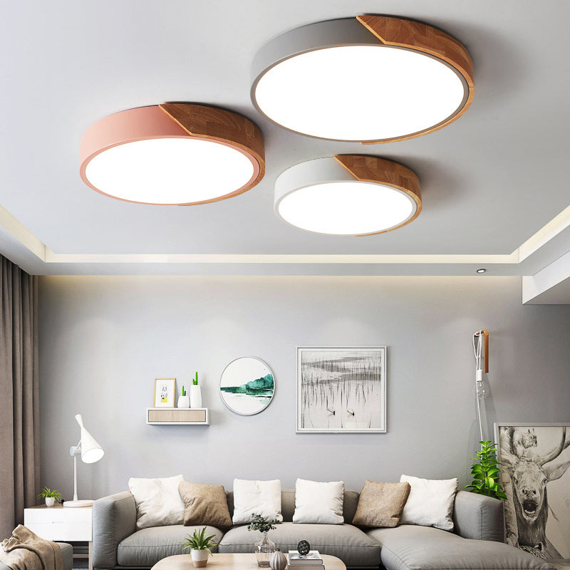 Round Shape LED Ceiling Lamp Modern Macaroon Iron 1 Light Flush Mount for Aisle Balcony