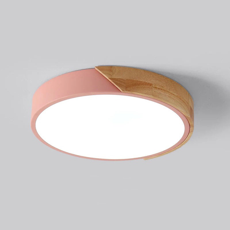 Round Shape LED Ceiling Lamp Modern Macaroon Iron 1 Light Flush Mount for Aisle Balcony