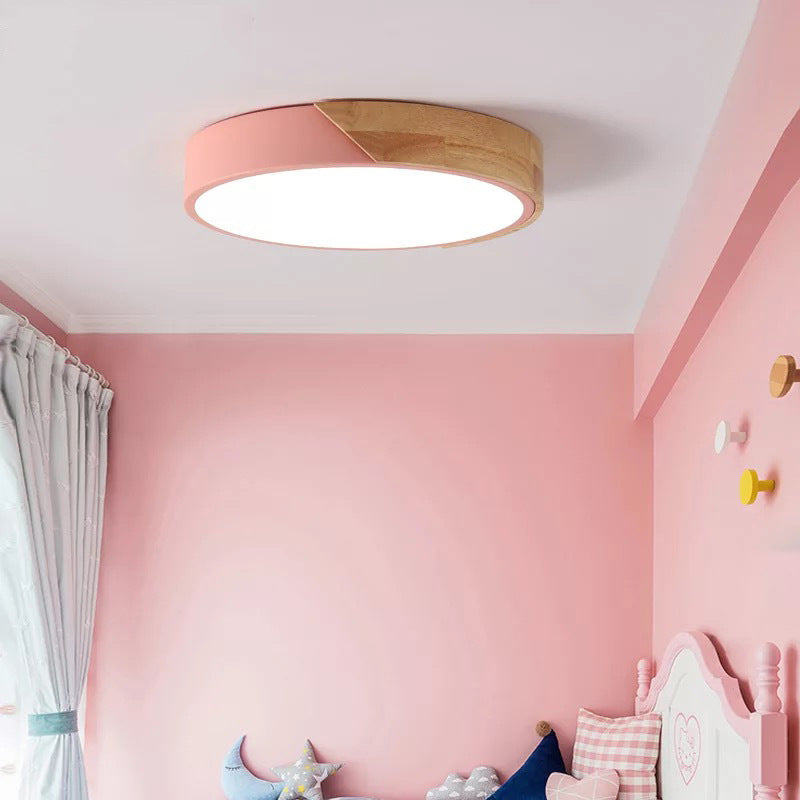 Round Shape LED Ceiling Lamp Modern Macaroon Iron 1 Light Flush Mount for Aisle Balcony