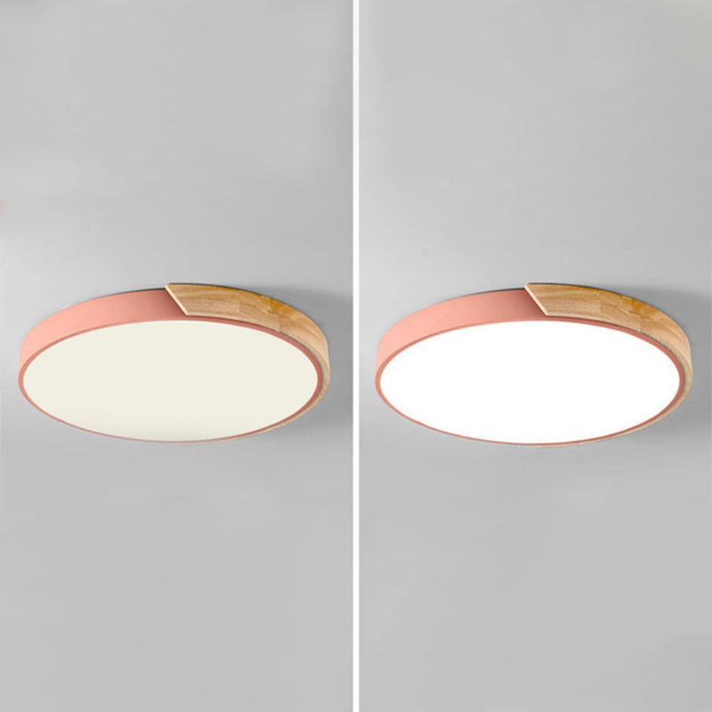 Round Shape LED Ceiling Lamp Modern Macaroon Iron 1 Light Flush Mount for Aisle Balcony