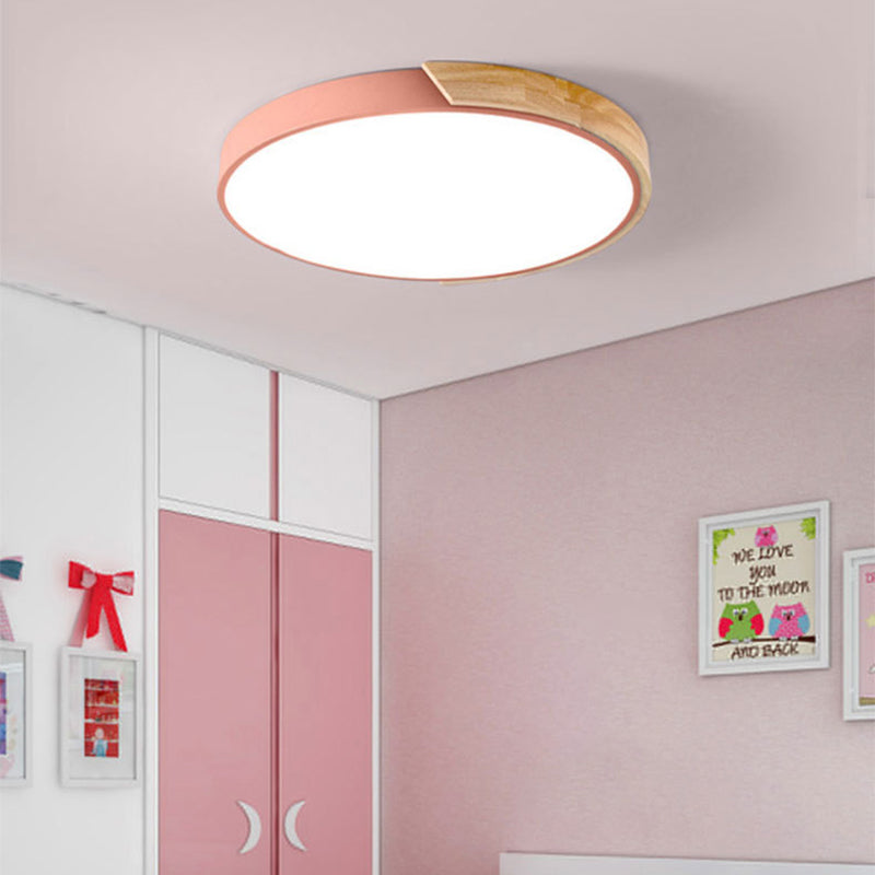 Round Shape LED Ceiling Lamp Modern Macaroon Iron 1 Light Flush Mount for Aisle Balcony