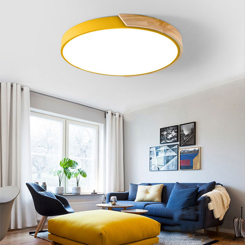 Round Shape LED Ceiling Lamp Modern Macaroon Iron 1 Light Flush Mount for Aisle Balcony