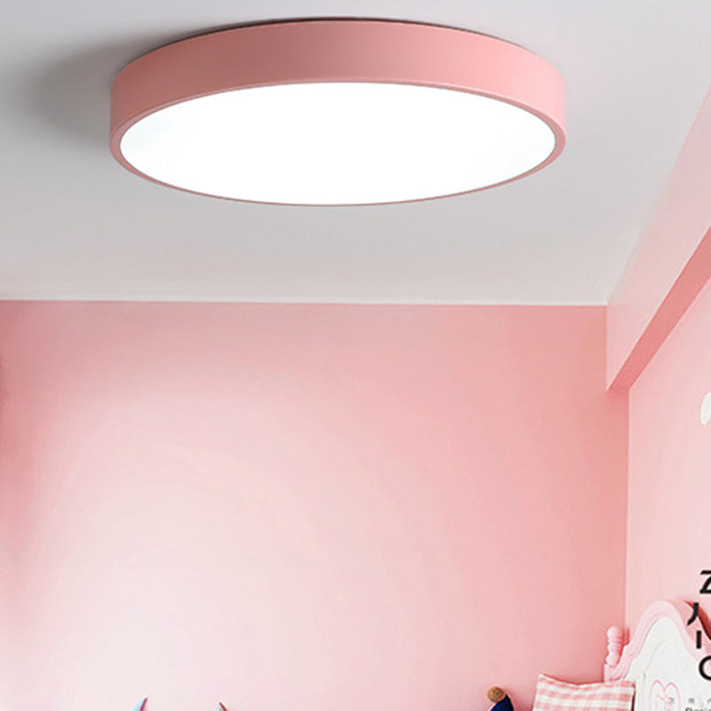 Round Shape LED Ceiling Lamp Modern Macaroon Iron 1 Light Flush Mount for Bedroom Aisle