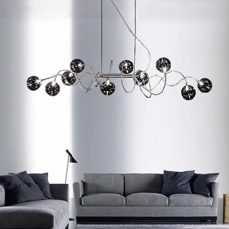 Globe Island Lights in Modern Style Glass 10-Light Island Pendant Lights en gris