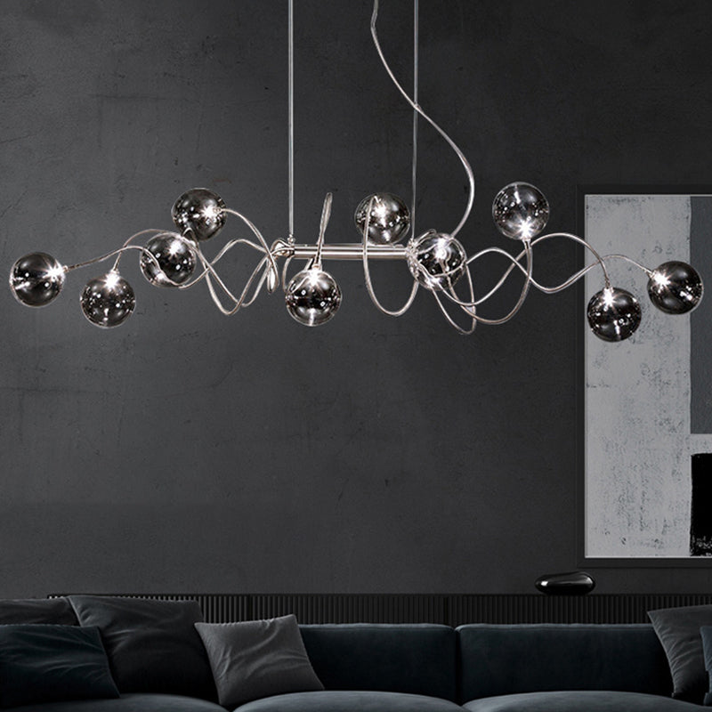 Globe Island Lights in Modern Style Glass 10-Light Island Pendant Lights en gris