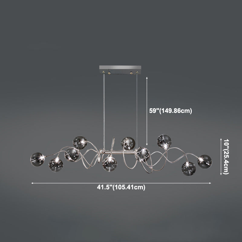 Globe Island Lights in Modern Style Glass 10-Light Island Pendant Lights en gris