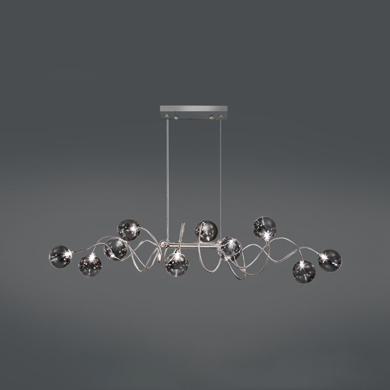 Globe Island Lights in Modern Style Glass 10-Light Island Pendant Lights en gris