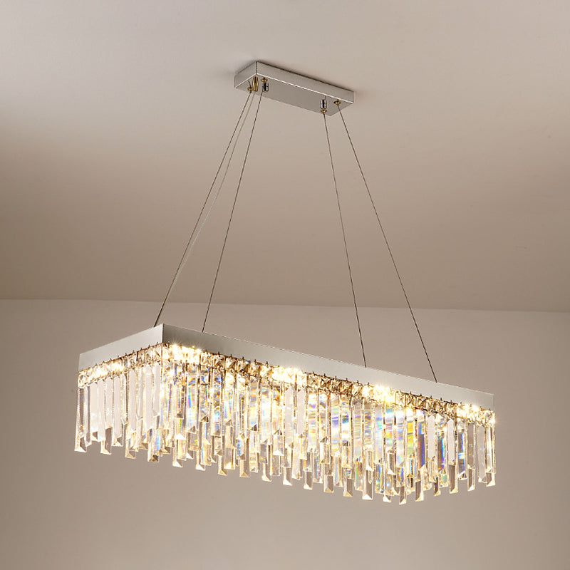 Rectangle Island Lighting in Modern Luxury Style Crystal 1 Light Island Lights in Silver