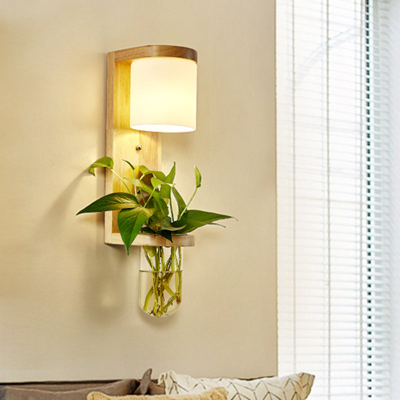 Barrel/Globe Opalglas nach oben/unten leichte 1 Licht Wohnzimmer LED LED -Wandhalterung in Holz