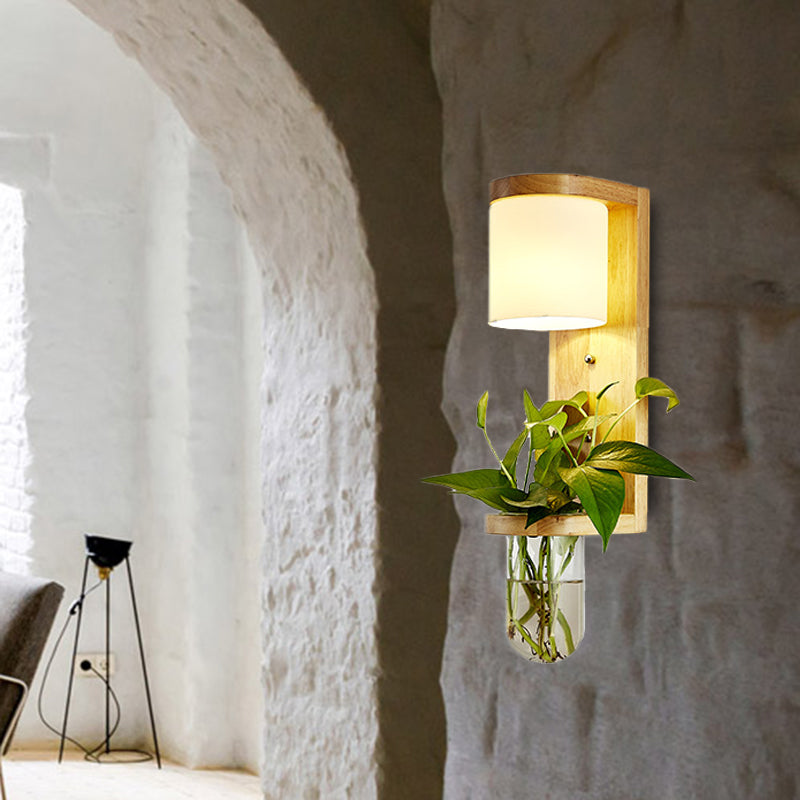 Barrel/Globe Opal Glass Up/Down Light Simple 1 Light Living Room LED Wall Mount Lighting in Wood