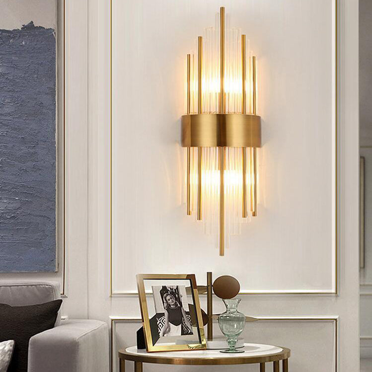 Geometrischer Schatten 2-Lights Wandleuchten Moderner Kristallwandmontageleuchte in Gold