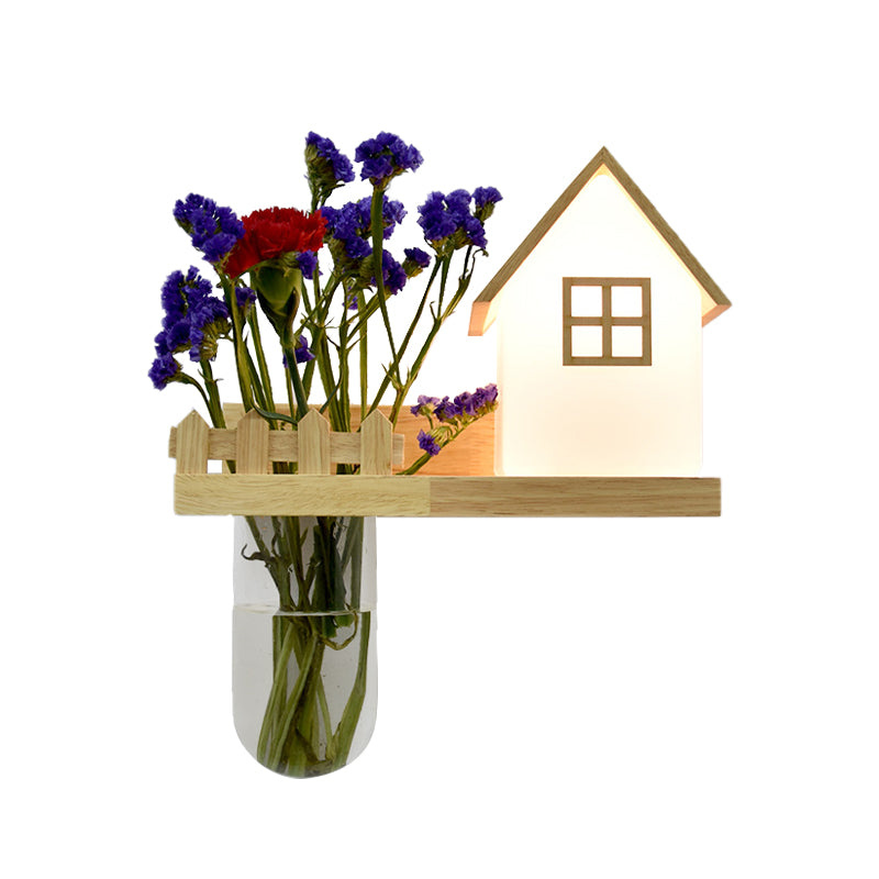 Wood House Sconce Wall Light Industrial Cream Glass 1-Light Restaurant LED Wall Lighting, Left/Right