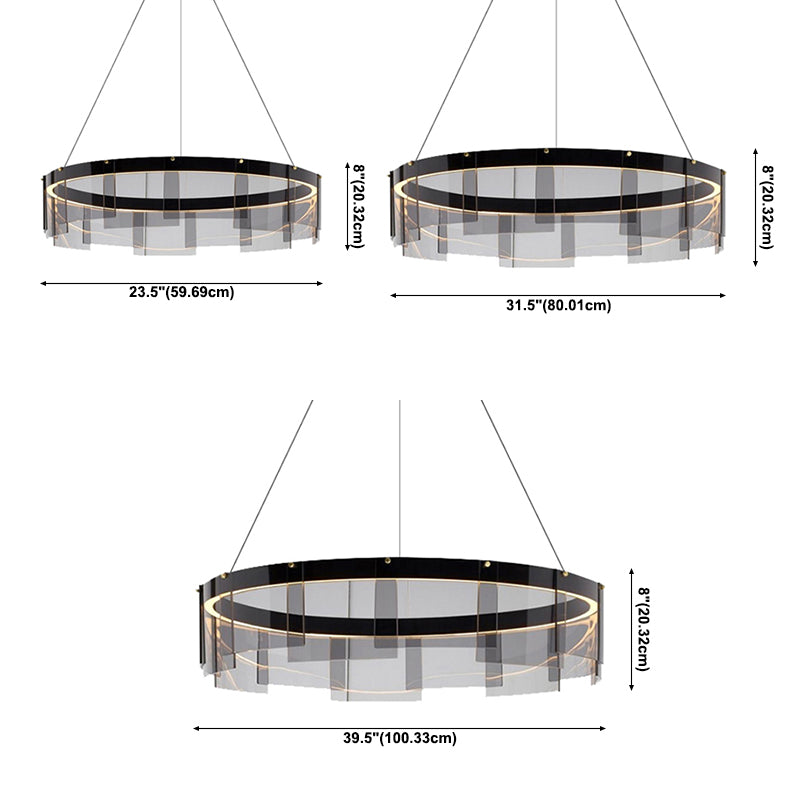 Luz de colgante circular de metal ligero de lámpara LED de lámpara LED moderno con sombra de vidrio