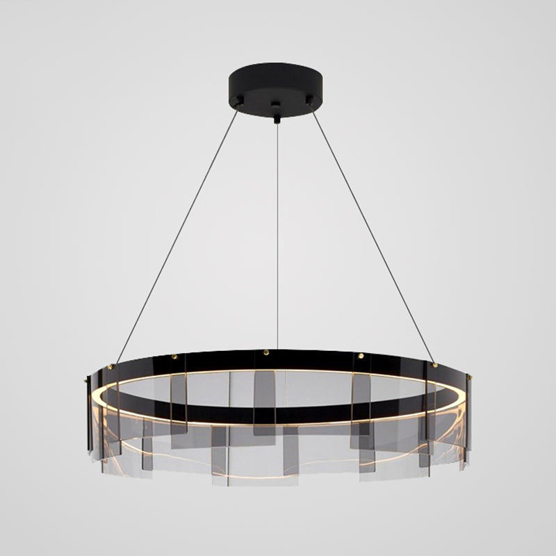 Luz de colgante circular de metal ligero de lámpara LED de lámpara LED moderno con sombra de vidrio