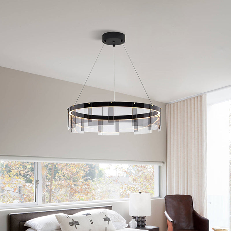 Modern Simple LED Chandelier Glass Circular  Pendant Light for Living Room