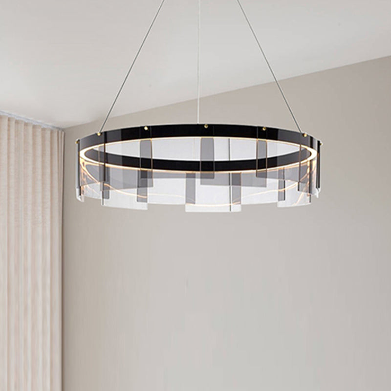 Modern Simple LED Chandelier Glass Circular  Pendant Light for Living Room