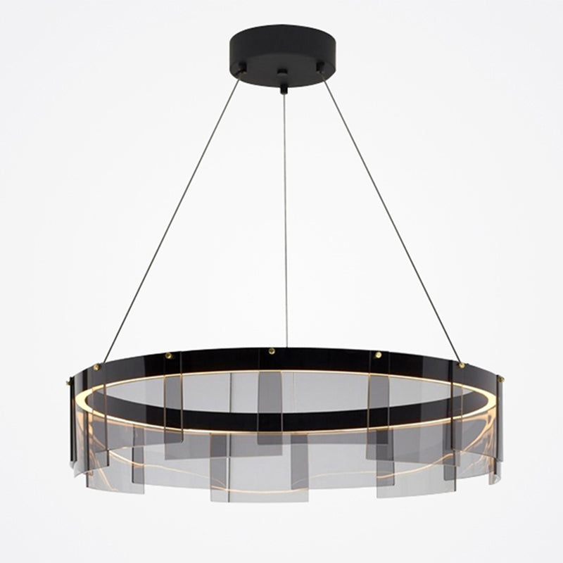 Modern Simple LED Chandelier Glass Circular  Pendant Light for Living Room