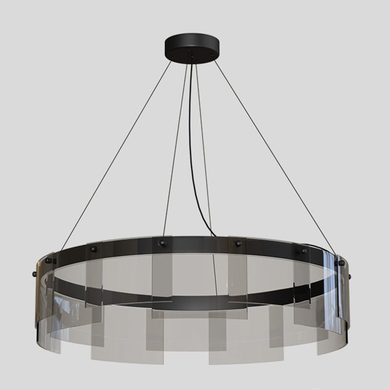 Modern Simple LED Chandelier Glass Circular  Pendant Light for Living Room