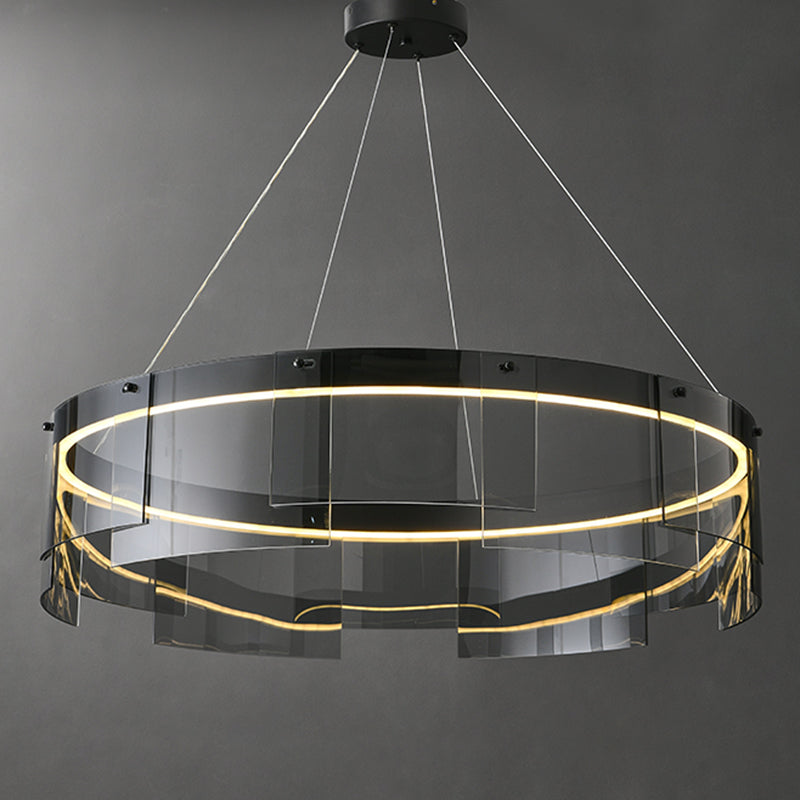 Modern Simple LED Chandelier Glass Circular  Pendant Light for Living Room