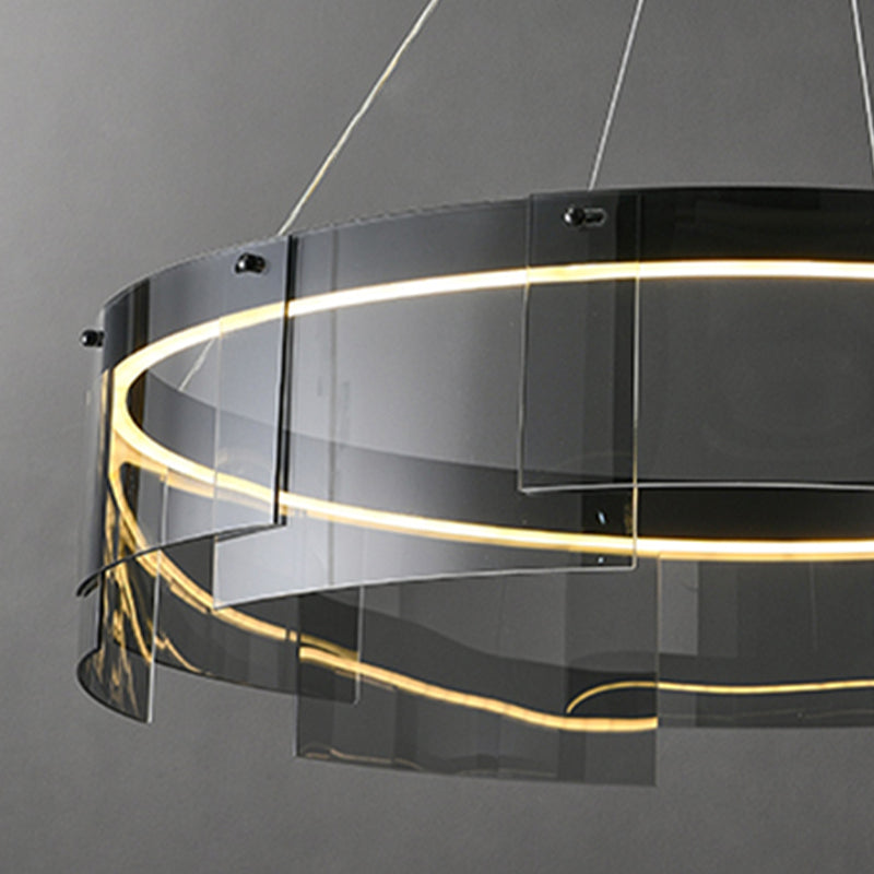 Modern Simple LED Chandelier Glass Circular  Pendant Light for Living Room