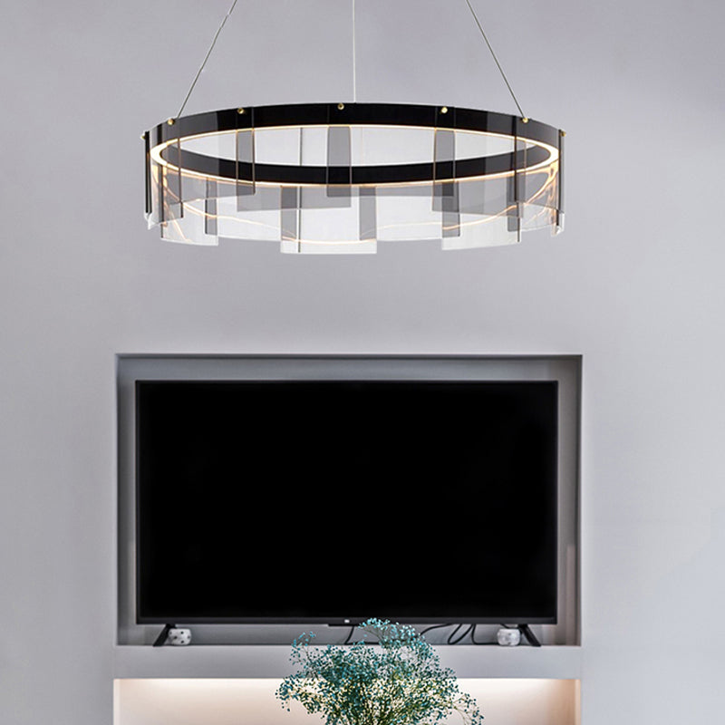 Modern Simple LED Chandelier Glass Circular  Pendant Light for Living Room