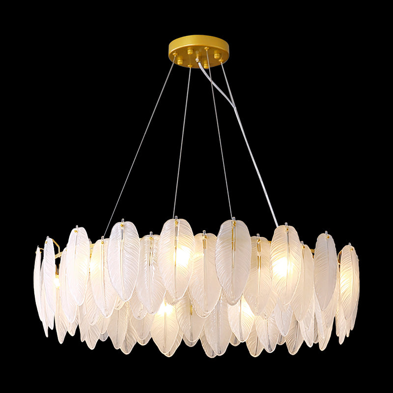 Minimalismo moderno Carrina de plumas de vidrio claro colgante para sala de estar