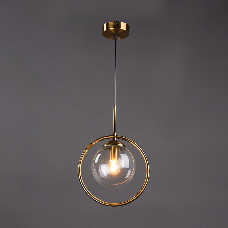 Luce a sospensione in oro in vetro nella moderna lampada a sospensione di ferro elettroplato di ferro elettroplato