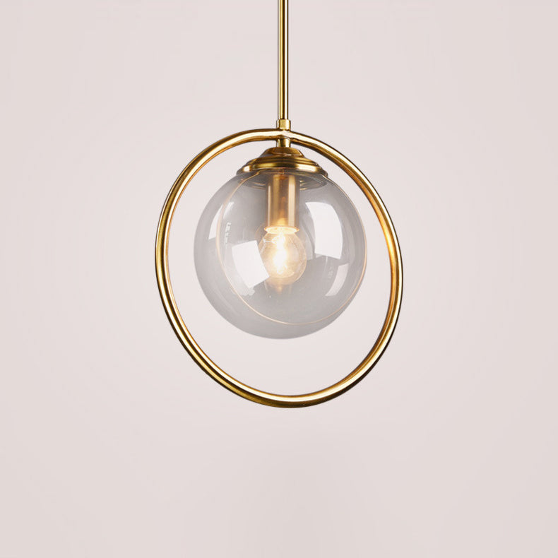 Luz de colgante de oro de vidrio en lámpara colgante de globo de hierro electroplacado de estilo artístico moderno