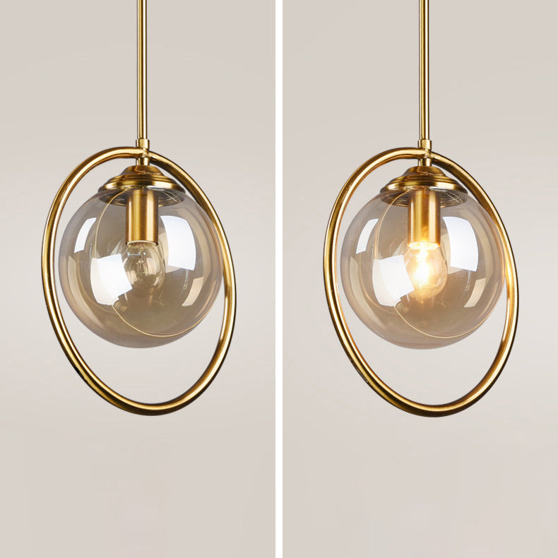 Luz de colgante de oro de vidrio en lámpara colgante de globo de hierro electroplacado de estilo artístico moderno